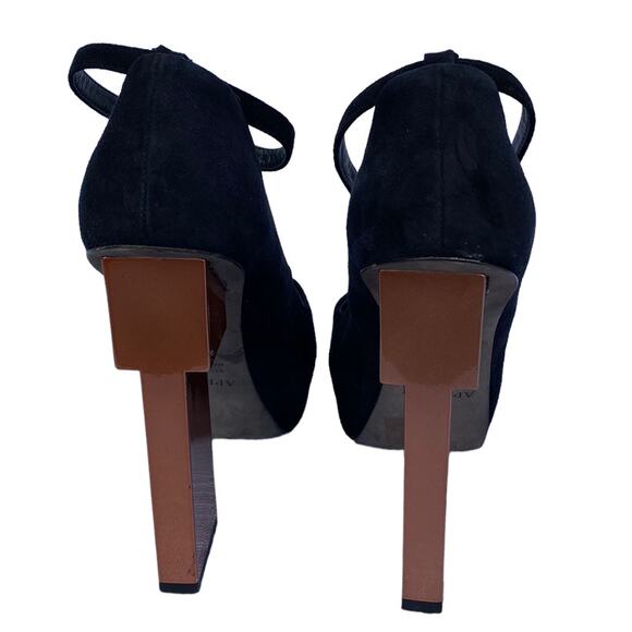 Aperlai Geisha Doll Black Suede Leather Square Toe Platform Heeled Pump Size 38 - Picture 5 of 12
